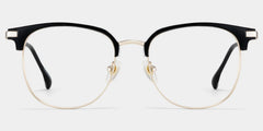 Oversized Browline Glasses With Black and Matte Gold Color